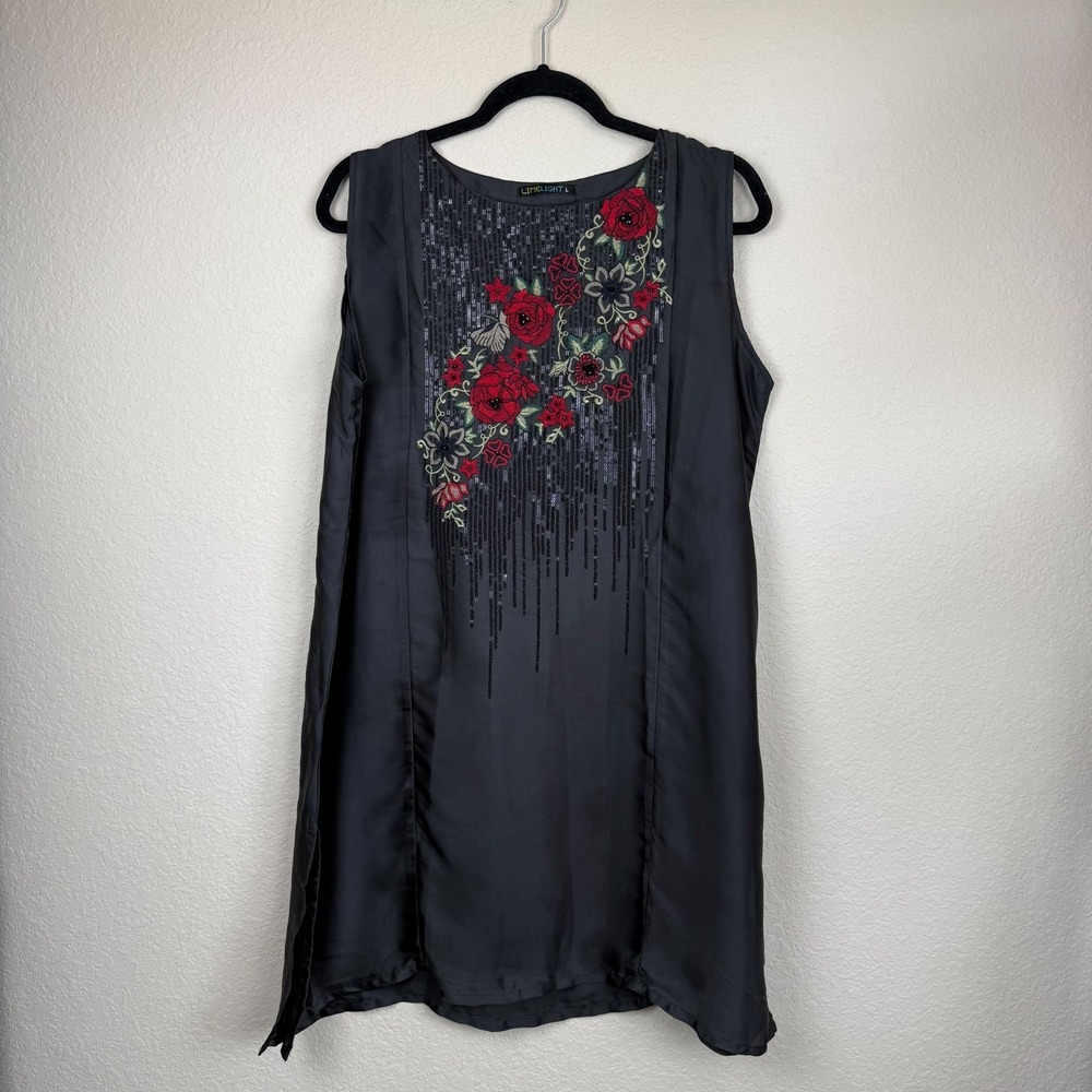 Limelight Embroidered Floral Sheer Slip Dress Kurta Dark Romantic Whimsygoth L
